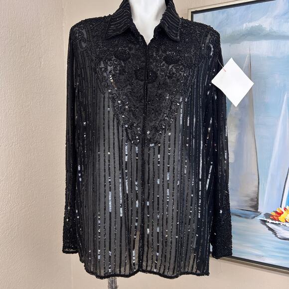 Vintage 1980s J Laxmi Blouse Black Sheer Heavily
Beaded size 3X NWT - Picture 1 of 7
